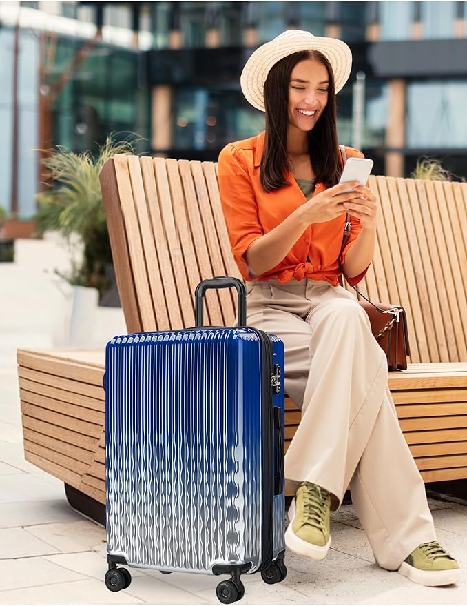 Checked 2 Sets 22 Inch/25 Inch Luggage, ABS+PC Hardshell Suitcase Lightweight Large Travel Luggage with Spinner Wheels & TSA Lock