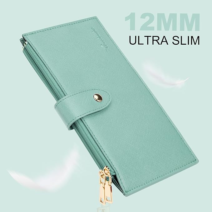 Travelambo RFID Wallet Women Large Size Bifold Multi Card Wallet Case with Zipper Pocke Credit Card Holder for Women
