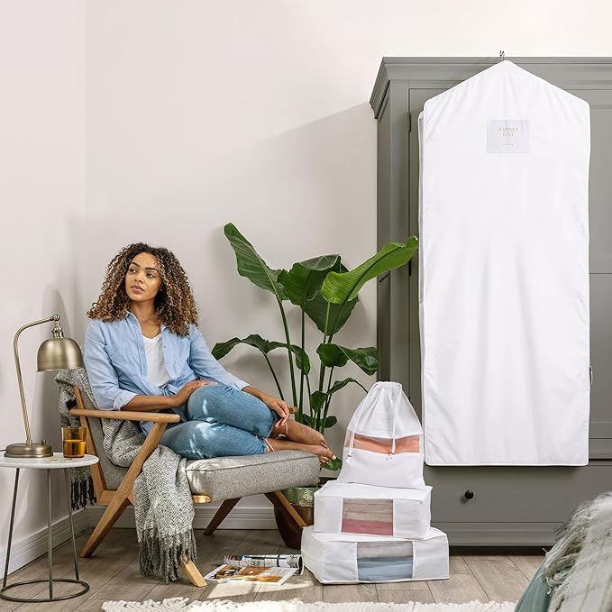 Hayden Hill Luxury Organic Cotton Garment Storage Bag - Long 58" Dress Bag - Breathable & Moth-Proof For Full Length Clothing, Dresses & Coats - Clothes Bags for Hanging Organization - Carbon Neutral