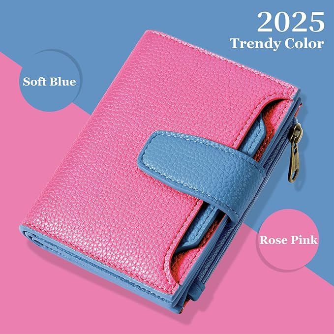 Airkit Small Wallet Women RFID Blocking Soft Leather Bifold Compact Card Holder Wallet for Women with Zipper Coin Pocket 4 ID Window