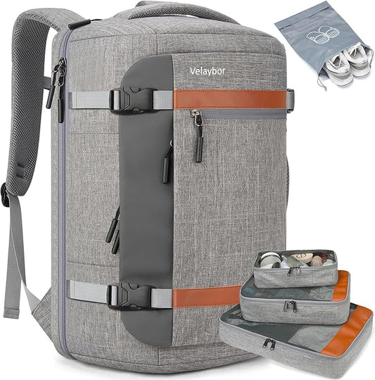 42L Travel Backpack with 4 Packing Cubes, TSA Friendly Flight Approved Carry-On Bag, Water-Resistant Weekender Business Backpack for Men Women, Fits 17.3" Laptop