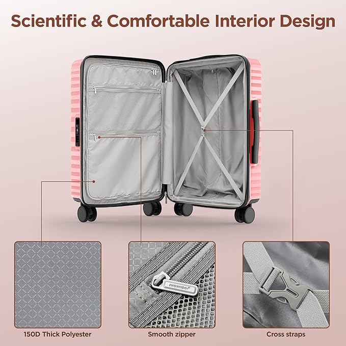 SHOWKOO Luggage Sets 3 Piece Hardside Expandable Suitcase with Double Spinner Wheels Tsa Lock Pink (20in/24in/28in)