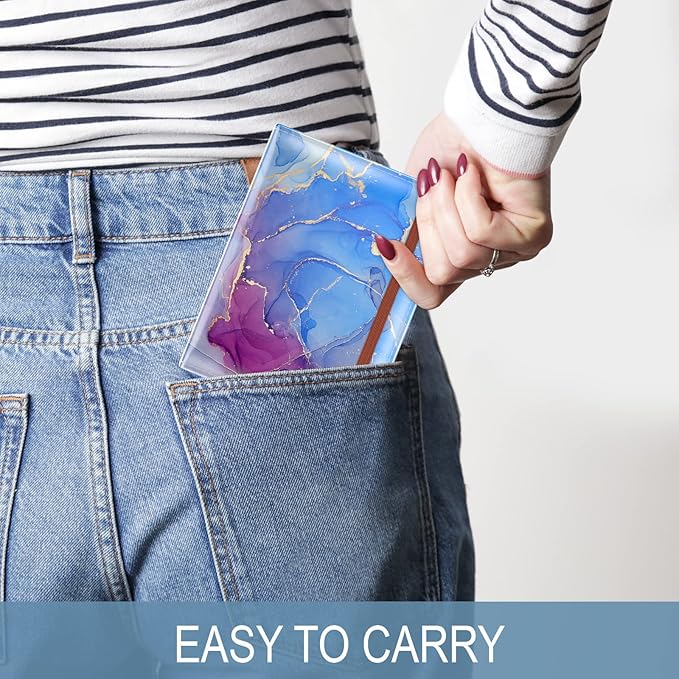 Passport Holder for Travel Essentials, Passport Wallet Cover Case for Travel Must Haves Accessories, Passport Book Holders for Women and Men, Blue Purple Marble