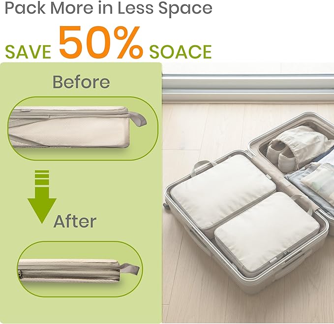 Compression Packing Cubes for Travel, Set of 10 Expandable Luggage Organizers with Shoe Bag, Lightweight Water-Resistant Suitcase Essentials for Carry-on & Checked Luggage, Green