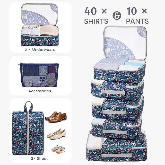 10 Set Packing Cubes for Travel, Gifts for Women Mom,Anti-Tearing Suitcase Organizer for Luggage with Shoe & Hanging Toiletry Bag,OlarHike Vacation Essentials & Accessories for Cruise Ship