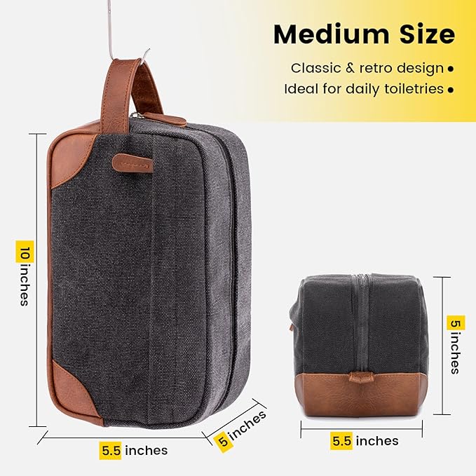 Vorspack Travel Toiletry Bag - Hanging Toiletry Bag for Men Water Resistant Canvas Shaving Bag with Large Capacity for Travel - Dark Grey