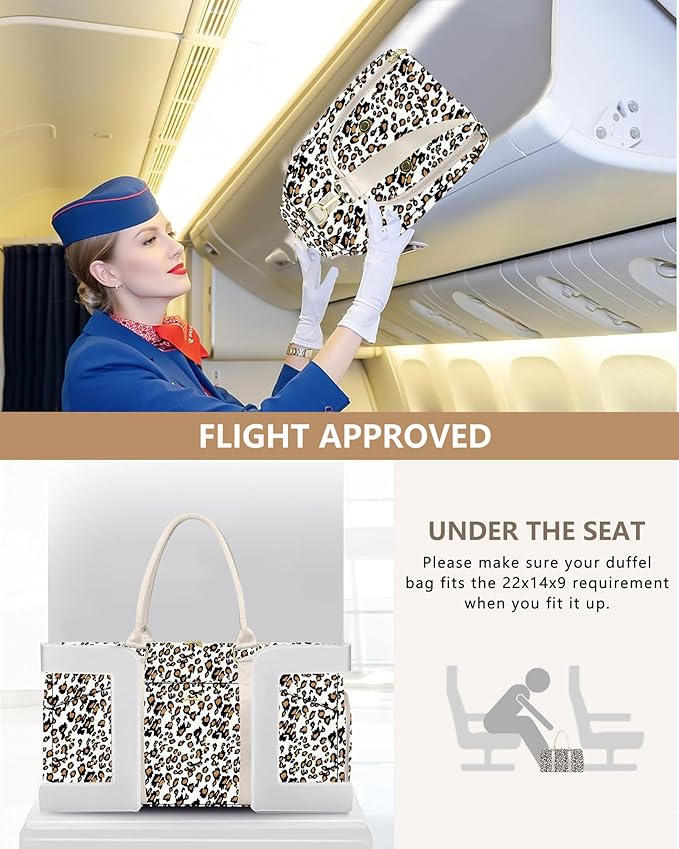 Women Weekender Travel Duffle Bag: Travel Duffel Overnight Bags with Shoe Compartment Large Carry on Tote with Toiletry Bag Weekend Traveling Yoga Gym Hospital Bag for Women with Wet Pocket Leopard
