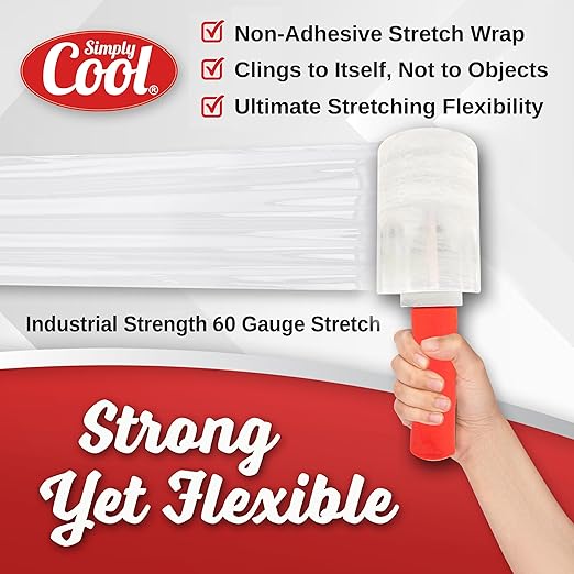 12 Pack Industrial Strength Mini Hand Stretch Wrap with 2 Plastic Handles, 60 Gauge Thick, 5" x 1000 Ft Roll, Shrink Wrap Roll for Moving Pallets, Plastic Wrap for Packing, Heavy Duty Stretch Film
