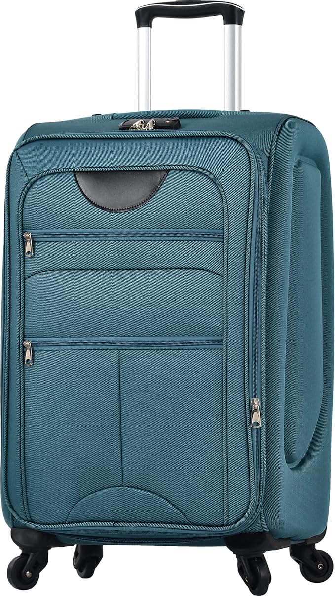 Softside 3 Piece Luggage Sets, Expandable Lightweight Suitcase Sets Double Softshell Spinner Wheels Travel Luggage Set for Women and Men (Green, 3-Piece Set)