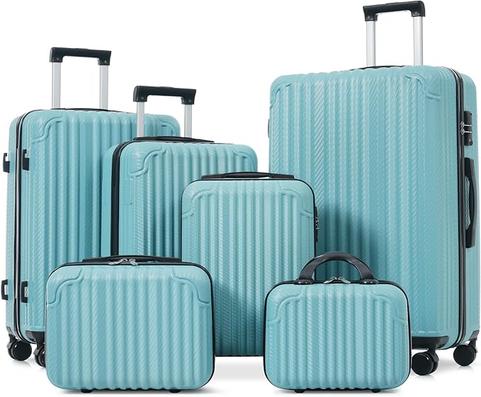 Hardshell 6pcs Luggage, Lightweight Suitcase with Spinner Wheels, Ice blue