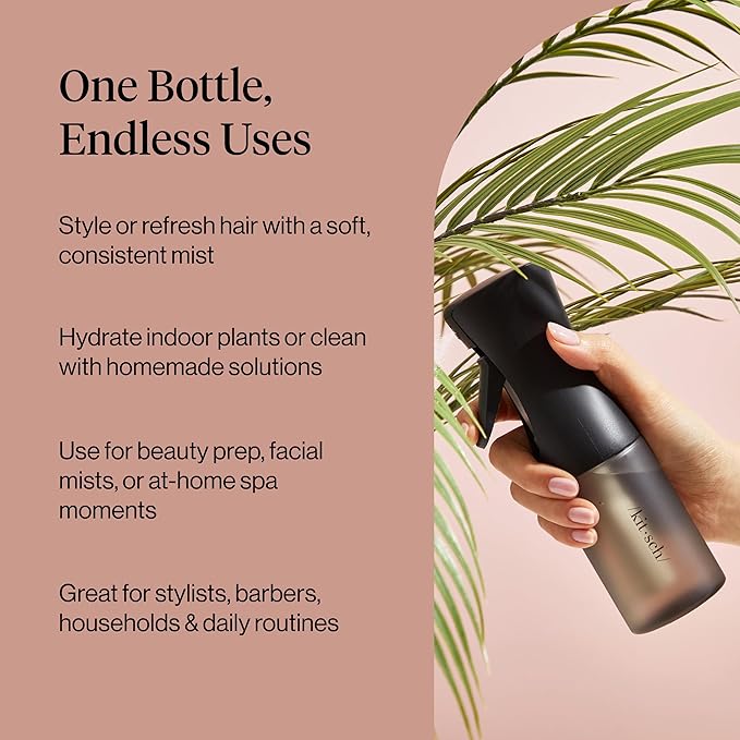 Kitsch Continuous Spray Bottle for Hair – Fine Mist Water Mister & Water Spray Bottle – Recycled Hair Spray Bottle – Spray Bottles for Cleaning, Styling, Plants & More – Black, 150ml