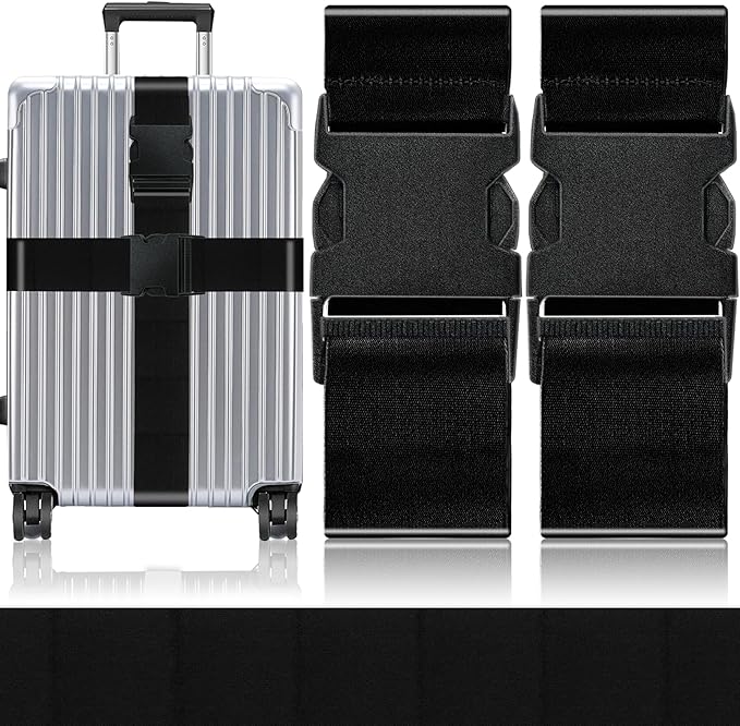 Slohif Luggage Straps for Suitcases Travel Belt Accessories Luggage Connector Identifiers 2 Pack Over Handle with Buckle Unique Nylon Adjustable Strap for Sleeping Bag Car Seat Black