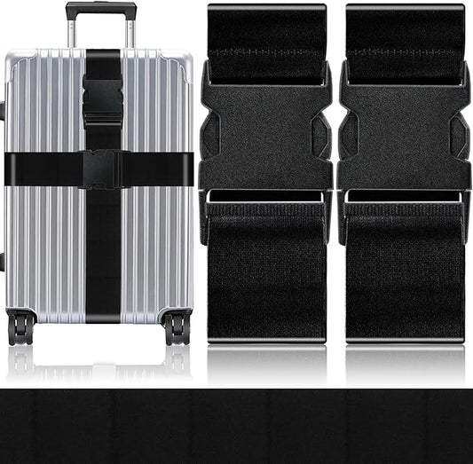 Slohif Luggage Straps for Suitcases Travel Belt Accessories Luggage Connector Identifiers 2 Pack Over Handle with Buckle Unique Nylon Adjustable Strap for Sleeping Bag Car Seat Black