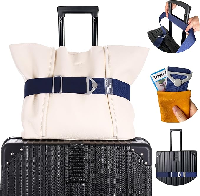 SOWPOPY Travel Belt for Luggage, Add a Bag Luggage Straps Suitcase Travel Belt Over Handle for Carry On Bag, Adjustable 2-in-1 Elastic Luggage Belt Bag Bungee Travel Essential Accessories