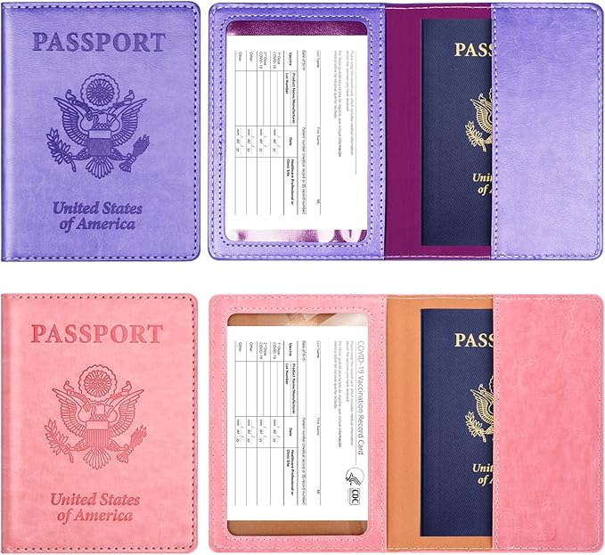 Eoehro Passport Holder for Travel Essentials-2Pack, Passport Wallet Cover Case for Travel Must Haves Accessories,Passport Book Holders for Women and Men