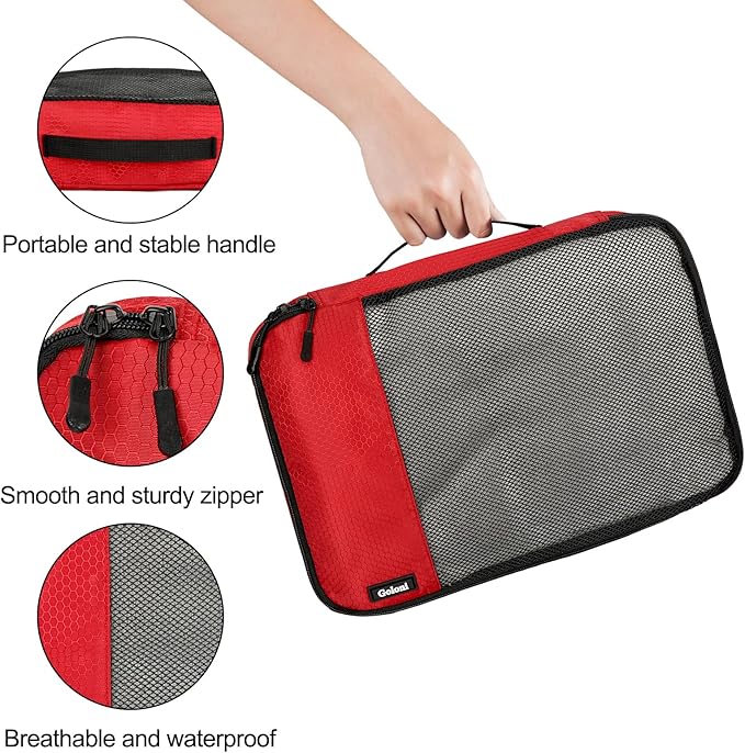 Packing Cubes for Travel Essentials,4 Set Packing Cubes for Suitcases,Lightweight Mesh Luggage Organizer Bag,Red