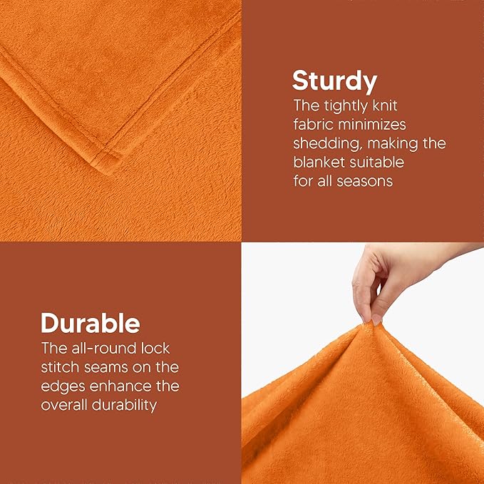 Utopia Bedding Fleece Blanket Queen Size Burnt Orange 300GSM Luxury Fuzzy Soft Anti-Static Microfiber Bed Blanket (90x90 Inch)