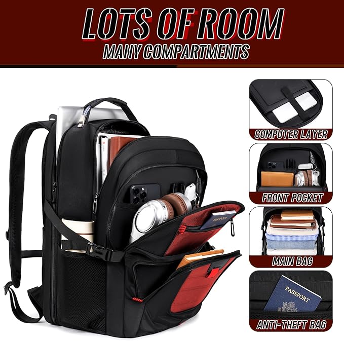 17.3 Inch Laptop Backpack with LifetimeWarranty, Extra Large TSA Friendly Travel Backpack for Men Women, 17 Inch Big TSA Airline Approved Work Computer Backpack for Business Travel,Red