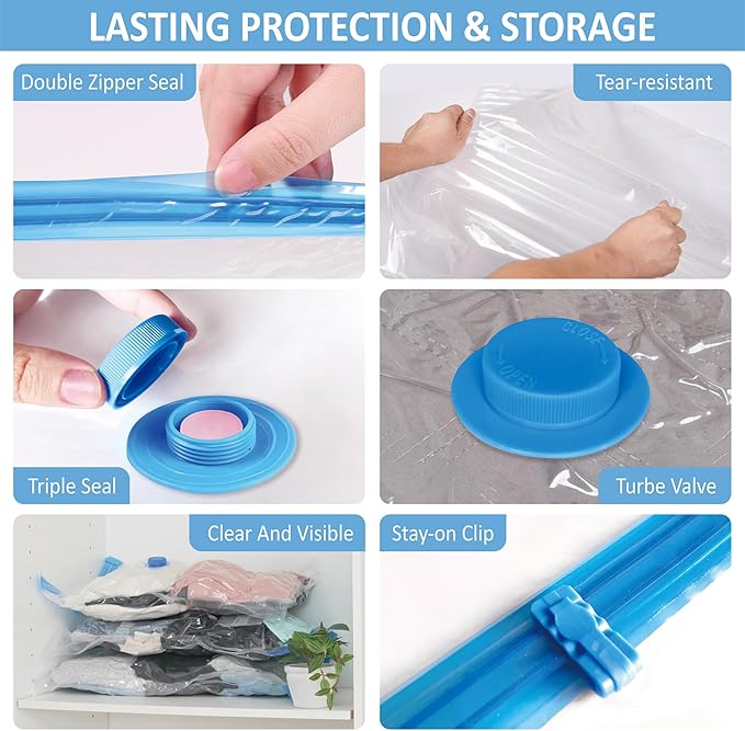 Cozy Essential Travel Vacuum Storage Bags with Rechargeable Cordless USB Pump, Space Saver Bags for Luggage, Suitcase, Carry-On, for Clothes, Blankets, Bedding & Seasonal Storage,12 Combo