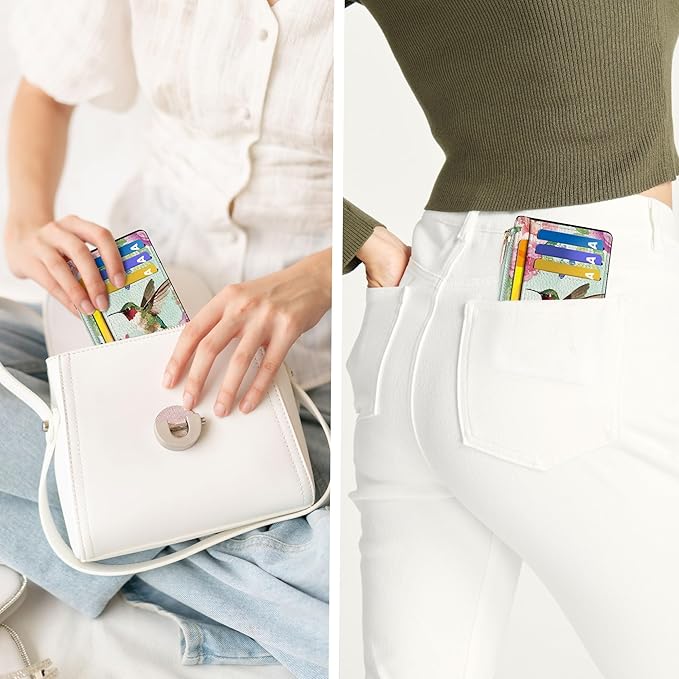Tipmile Credit Card Holder for Women Slim Minimalist Front Pocket RFID Blocking Wallet Small Compact Card Case with ID Window, Hummingbird