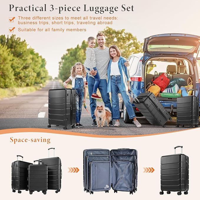 Sweetcrispy Carry on Suitcase Set, Luggage with Spinner Wheels, Hard Shell ABS, TSA Lock, Bronze Black, 3-PCS Set (20/24/28 inch)