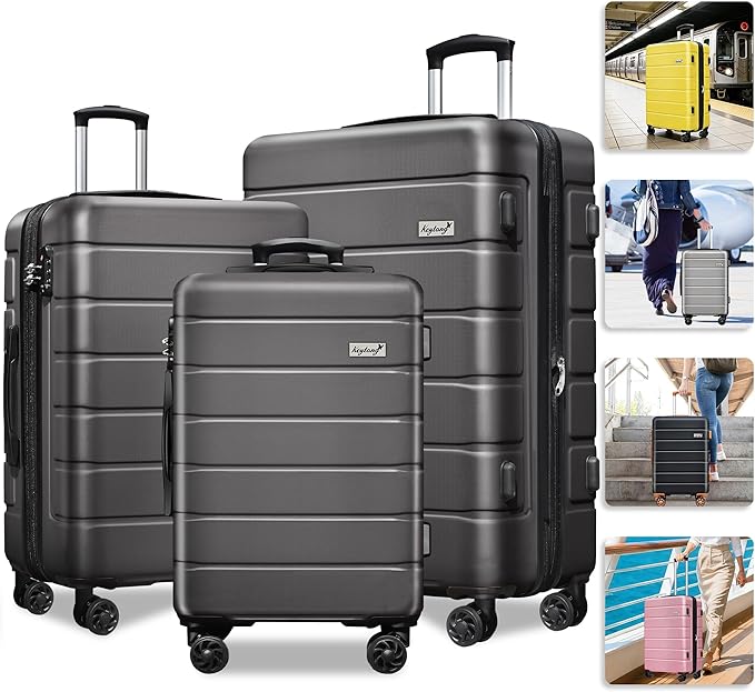 Explorer Lightweight Hardshell 20% Expandable 3-Piece Luggage Set with TSA Lock, Double Spinner Wheels, and Carry-On Suitcase, Grey