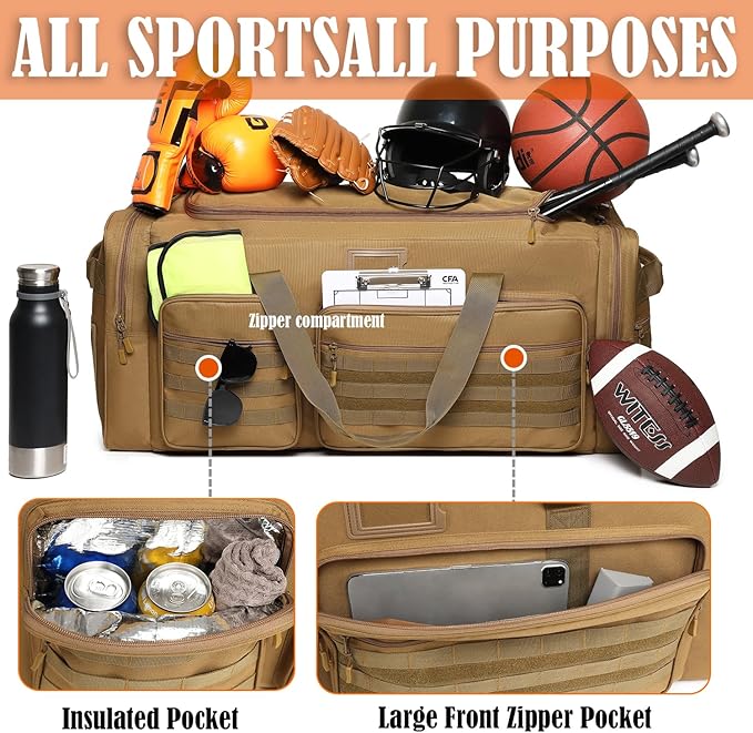 130L Extra Large Duffle Bag for Men, Heavy Duty Duffle Bag for Travel, Large Sports Gym Equipment Bag for Hockey Football Soccer Baseball Basketball & Team training, 130L, Brown
