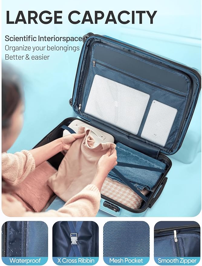 Carry on Luggage - Airline Approved Suitcases with Spinner Wheels, Built-In TSA Lock，Hard Shell Expandable Suitcases