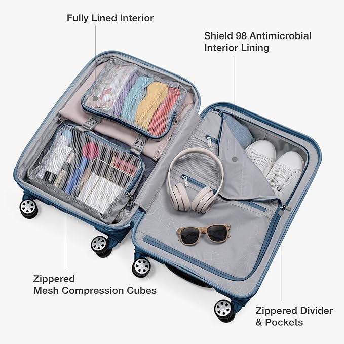 Traveler's Choice Pagosa Hardshell Expandable Luggage with Spinner Wheels, Slate Blue, 22-Inch Carry-on