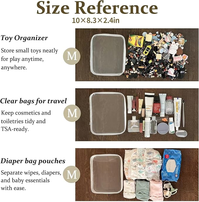 4 pcs Clear Zipper Pouches,Hard Shell Zipper Case, Toiletry Bag for Travel, CLear Diaper Bag, Toiletry Pouch, Travel Organizer, Cosmetic Bag,Toy Storage Bins (M+3S)(Black)