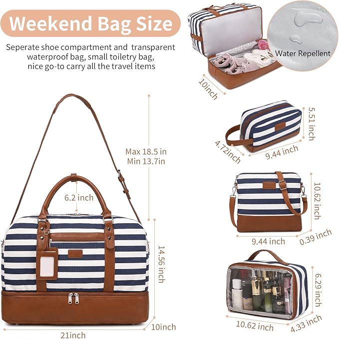 Wogarl Weekender Bags for Women Large Overnight Bag Weekend Travel Duffel Bag Carry on Shoulder with Shoe Compartment Toiletry Bag for Travel Business Gym