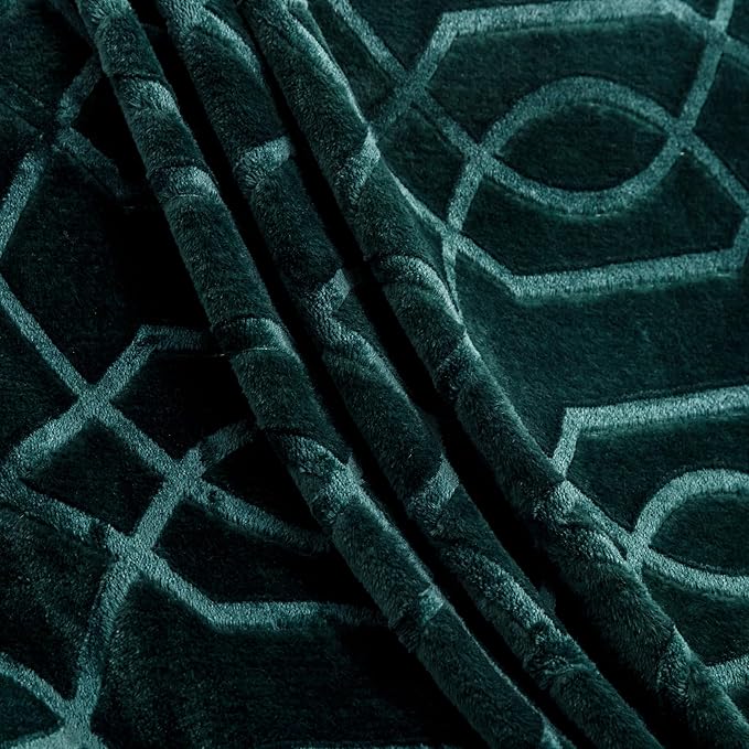 Soft Cozy Fleece Throw Blanket, 50x60 Inches – Lightweight Plush Blanket for Couch, Fuzzy 3D Jacquard Design, for Sofa, Bed & Travel - Forest Green