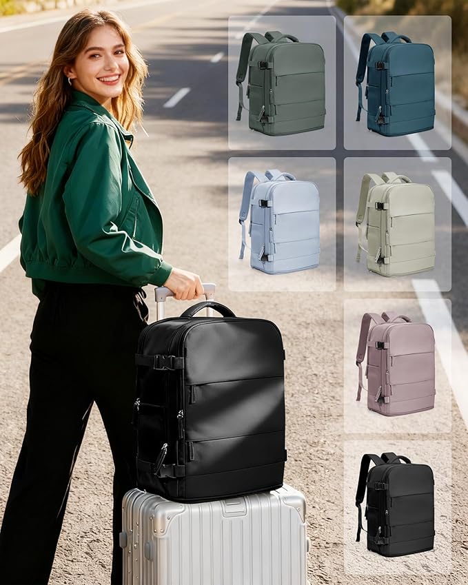 coowoz Travel Backpack Carry On for Women Man Gym Backpack with Laptop Compartment Mochila de Viaje Teacher Personal Item Backpacks Rucksack Airplane Accessories Must Haves,Black Small