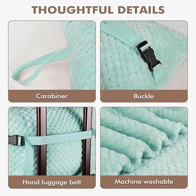 Tirrinia Travel Blanket and Pillow Set, Soft Compact Airplane Blanket with Foot Pockets, 4-in-1 Travel Essentials for Women Men, Portable Travel Gifts for Her, Travel Blanket for Airplanes, Cars