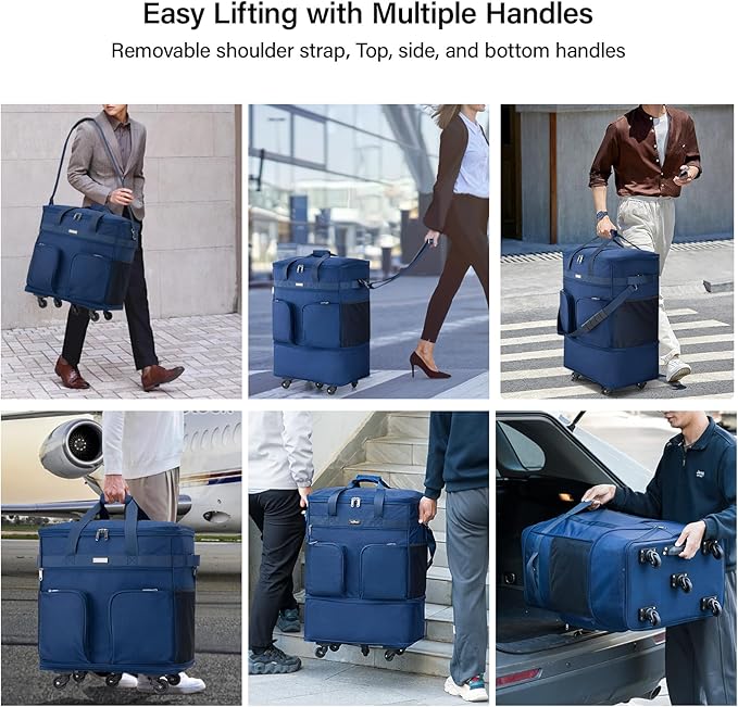 Hanke Expandable Collapsible Luggage with Wheels Suitcase Luggage Rolling Travel Bag Duffel Bag for Men Women Lightweight Suitcase Large Capacity with Spinner Wheel (Blue)