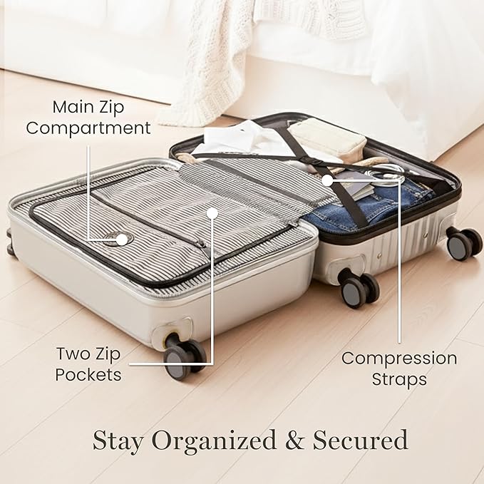 Martha Stewart The Bedford 22 Inch Carry On Luggage, Hardshell Rolling Suitcase with Spinner Wheels, Silver