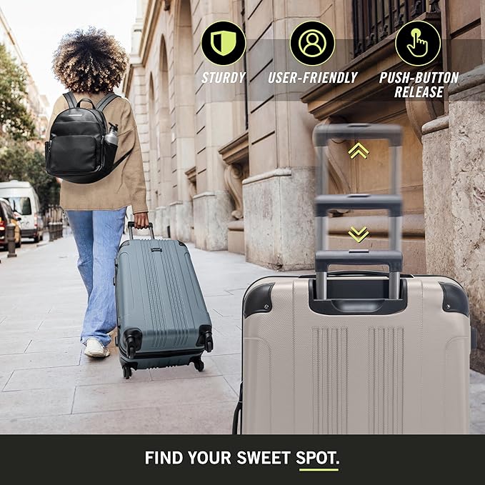 Kenneth Cole REACTION Out of Bounds Lightweight Hardshell 4-Wheel Spinner Luggage, Mushroom, 28-Inch Checked
