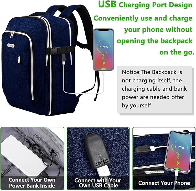Personal Item Travel Carry On Luggage Backpack for Women Men Flight Approved Casual Weekender Laptop Bag for College Business Outdoors Hiking Water Resistant Lightweight Daypack with USB Charging Port