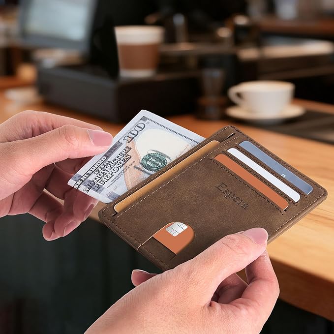 Espera Slim Minimalist Front Pocket Wallet for Men, RFID Blocking Credit Card Holder, Thin Travel ID Card Case, Gifts for Men
