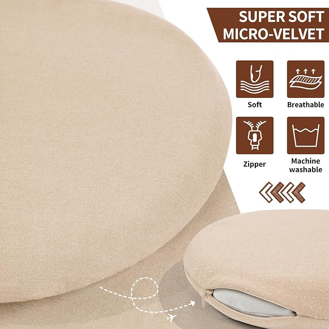 BUYUE Memory Foam Seat Cushion, Dia 15" Soft Velvet Round Stool Cushion Anti-Slip Chair Pads, M, Beige