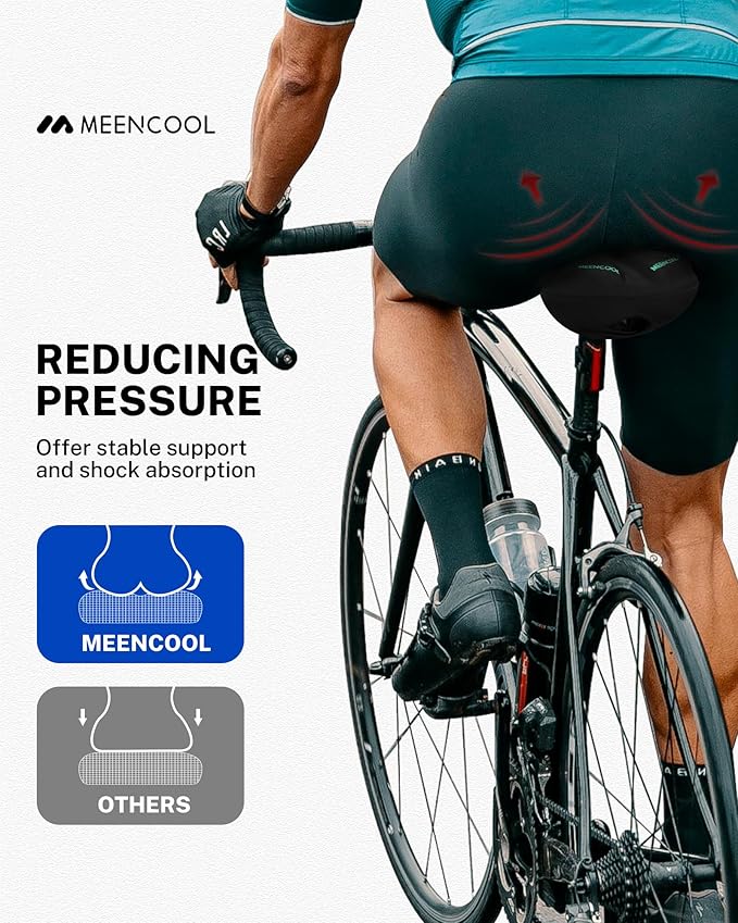 MEENCOOL Bike Seat Cushion - Gel Padded Bike Seat Cover for Men Women Comfort, Adjustable Velcro Secure Bicycle Seat Cushion Compatible with Peloton, Indoor & Outdoor Bicycle Seat(11"x7")