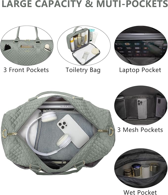 Women Weekender Travel Duffle Bag: Travel Duffel Overnight Bags with Shoe Compartment Large Carry on Tote with Toiletry Bag Weekend Traveling Yoga Gym Hospital Bag for Women with Wet Pocket Green