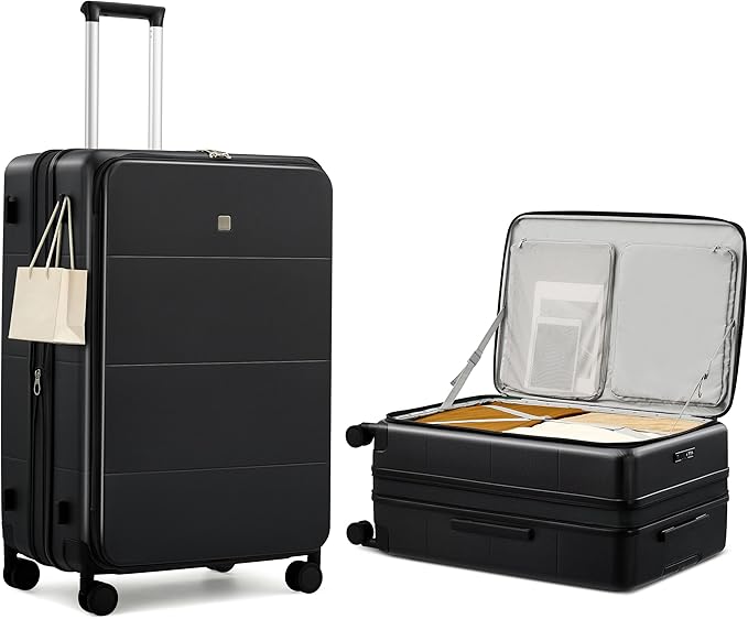 MILADA 28 Inch Large Checked Luggage, Expandable Hardshell Suitcase with 360° Spinner Wheels & TSA Lock, Durable Extra Large Rolling Trunk for Travel, International Vacation, Black