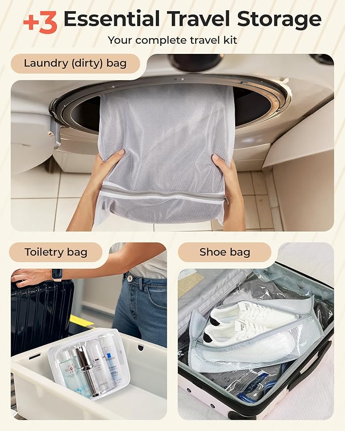 BAGSMART Vacuum Bags for Travel with Rechargeable Air Pump, Portable Space Saver Bags for Travel & Home, Vacuum Compression Seal Bag for Clothing, Blanket, 21 Pack Khaki Brown