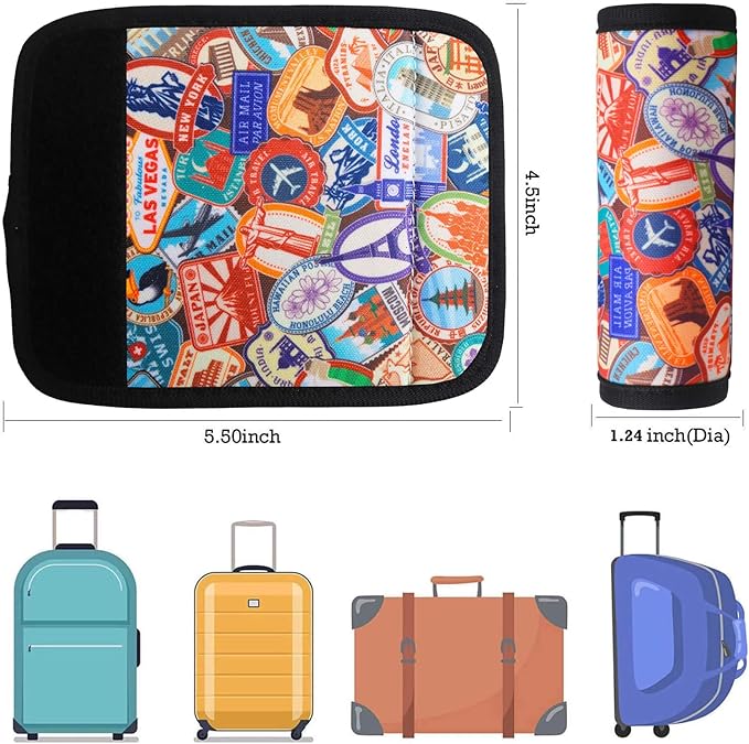 Luggage Handle Wrap for Suitcase-Printed Bright Neoprene Luggage Tags/Grips/Identifiers/Markers/Covers/Gripper for Suitcases Carry On Bags 5 Packs (Landmark)