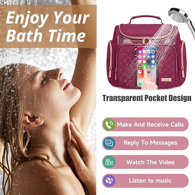 Large Toiletry Bag for Women Men,Bathroom Bag,Water Resistant Shower Bag,Makeup Bag,Portable Shower Caddy for College Dorm,Hanging Travel Toiletry Bag with Transparent Waterproof Phone Pocket