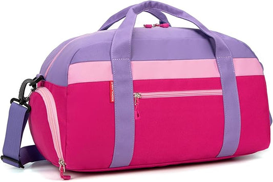 HawLander Kids Duffle Bag for Boys or Girls, Fit Sports Practice, or Overnight Travel Weekend (Rose Purple)