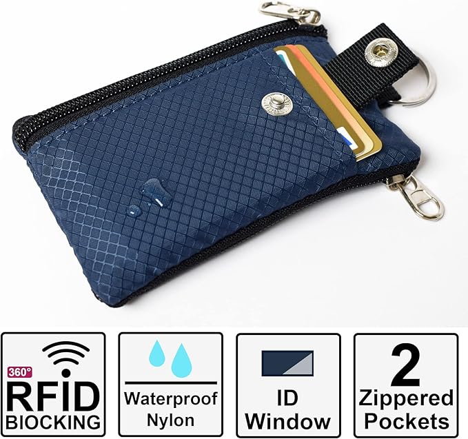 CHENSPRX Minimalist RFID Blocking Small Wallet with ID Window,WaterResistant Zip Id Case Wallet with Lanyard Keychain for Cards,Cash,Travel,Women,Men