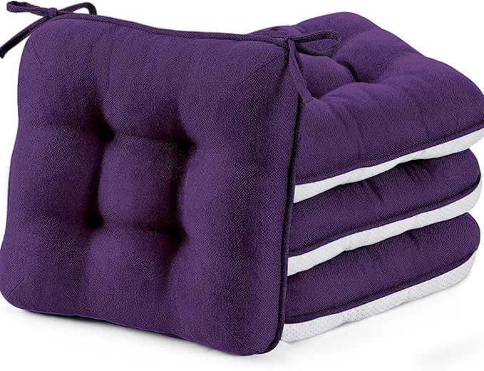 BETU Chair Cushions for Dining Chairs Set of 4,3.5" Thick Kitchen Table Chair Pads with Ties,Non Slip Backing and Covers, Seat Cushion for Dining Room,Bar,Patio Chairs,16"X16"X3.5",Dark Purple