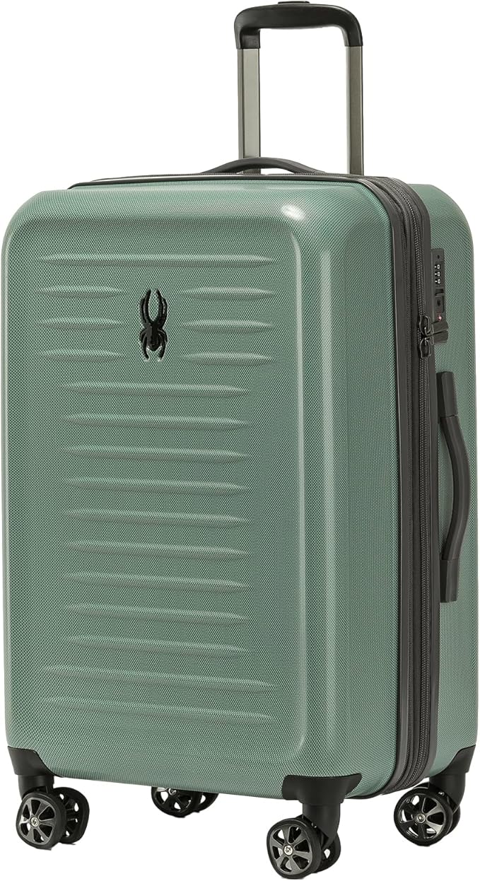 Spyder Rails Expandable Hardside Upright Suitcase with 360° Spinner Wheels, TSA Approved Lock (Sage, Medium Checked)